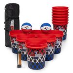 Battle Buckets Giant Yard Pong X Basket Ball Game with Durable Balls and Buckets - Outdoor Game for Lawn, Backyard and Beach - Set Includes Buckets, Basket Balls, Carrying Bag and Air Pump