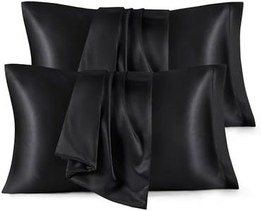 Bedsure King Size Satin Pillowcase Set of 4 - Black Pillow Covers for Hair and Skin 20x36 Inches with Envelope Closure, Similar to Silk Pillow Cases, Gifts for Women Men