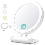 Magnifying Mirror with Light,20X/1X Double Sided Tabletop Portable Lighted Makeup Beauty Mirror, 3 Color Lighting, Dimmable Touch Screen,Cosmetic Mirror with Lights for Makeup/Travel