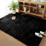 Ultra Soft Modern Shaggy Fur Area Rug for Bedroom Livingroom Decorative Warm Floor Carpet, Non-Slip Large Plush Fluffy Comfy Furry Fur Rugs Boys Girls Nursery Accent Rugs 4x6 Feet，Black