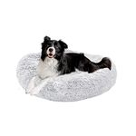 Dog Bed, Calming Donut Washable Pet Bed for Medium Dogs up to 40lbs, Anti Anxiety Long Plush Faux Fur Round Dog Bed with Non-Slip Bottom