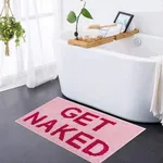 Qubomax Get Naked Bath Mat - Non-Slip, Super Absorbent, Funny Bathroom Rug, Machine-Washable, Cotton & Microfiber, 32"x20" (Pink)