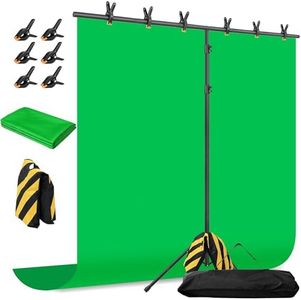 Coliflor Green Screen Backdrop with Stand, 8x7.2ft Portable Greenscreen Background with Stand, T-Shape Green Screen Stand kit with 6 Spring Clamps, Sandbag, Carry Bag for Zoom, Video