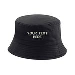 Personalised Embroidered BC686 Reversible Bucket Hat Add Your Name/Text, Unisex Bucket Cap Gift (Black)