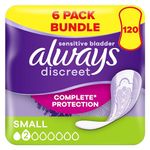 Always Discreet Incontinence Pads Women, Small, 120 Moderate Absorbency Pads (20 x 6 Packs), Odour Neutraliser, Discreet and Flexible, for Sensitive Bladder