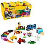 LEGO 10696 Classic Medium Creative Brick Box, Easy Toy Storage, Colourful Bricks Building Set, Toys for Kids, Boys & Girls Aged 4 Plus Years Old with Wheels, Windows, Eyes and a Green Base Plate