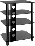 Mount-It! AV Component Media Stand, Audio Tower and Media Center with 4 Tempered Glass Shelves, 88 Lbs Capacity, Black Silk (MI-867)