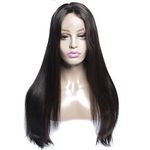 Natural Black Human hair Women / 24 Inch Straight Front Lace Full Head Women Wigs - Easy To Attach & Removed Hair Wigs + Free Front Lace Tape & 6 Extension Clips