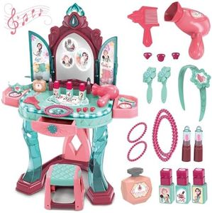 OLEOCA Toddler Vanity Table for Girls — Princess Makeup Playset with Light & Sound Mirror, Magic Sensor, Stool & Accessories, Pretend Beauty Toy for Ages 3+