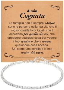 Bracciale Donna Cognata Argento Sterling 925 Compleanno Idee Regali per lei, Bracciali cognate Tennis Brillanti oro Idea Regalo Natale - Cofanetto con DEDICA incluso (A mia Cognata 1)