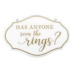 Lillian Rose SI110 RI Bearer Pillow Alternative Where are The Rings Sign, Wood, White