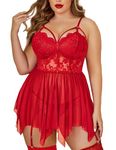 Avidlove Plus Size Lingerie for Women Sexy BBW Lace Sleepwear Nightwear Red