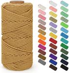 Macrame Cord 4mm x 109Yards (328Feet), Natural Cotton Macrame Rope - 4 Strands Twisted Macrame Cotton Cord for Wall Hanging, Plant Hangers, Crafts, Gift Wrapping and Wedding Decorations, Light Tan