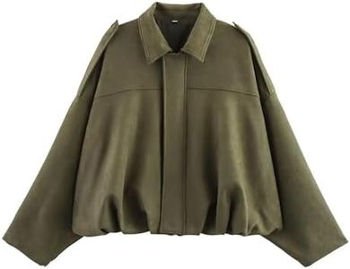 Xunger Women's Faux Suede Bomber Jacket Spring Lapel Pilot Coat Casual Oversized Long Sleeves Trendy Streetwear Outerwear(1026-Green-M-RD)