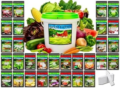 B&KM Farms 20,000+ Survival Seed Kit 5+ Year Supply. 30 Fruit & Vegetable Non-GMO Heirloom Seeds for Planting a Home Garden. Secure Emergency Weather-Proof Bucket