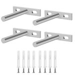 4 pcs Floating Shelf Bracket,4 Inch Invisible Hidden Heavy Duty Shelf 100mm with 8 pcs Expansion Screws 5 * 60mm for Wall Mounted Decoration Cabinet Furniture Shelf Support（Nickel）