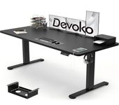 Devoko Electric Standing Desk 160x80cm with USB Charging Height Adjustable Desk with Desktop Sit Stand Up Desk Heavy Duty Steel 3 Memory Smart Pannel(Black)