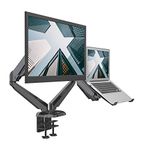 SHOPPINGALL Fully Adjustable Dual Gas Spring 2 in 1 Monitor & Laptop OR Dual Monitors Mount Stand for 15"-32" Monitors Features 2 USB 3.0 and Audio Ports with Grommet and Clamp -SA-GM224U+D15-Black