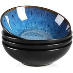 vancasso Bubble Stoneware 720ml Cereal Bowl Set, 4-Piece Reactive Glaze Blue Bowl, 7in Salad/Fruit/Snack/Dessert/Soup Bowl. (17.8x17.8x5.5cm)