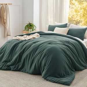 Bedsure Super King Plus Comforter Set Prewashed 3Pcs Forest Green 128"x120"