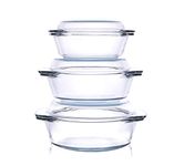 HUSANMP Set of 6 Pieces Round Tempered Glass Casserole Dish with Lids, Glass Casserole Baking Dish Set for Oven, Freezer and Dishwasher Safe - 0.7QT+1QT+1.5QT