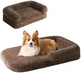 EHEYCIGA Foldable L Dog Bed, Faux Fur Fluffy Dog Bed for Large Dogs, Orthopedic Calming Memory Foam L Dog Couch Bed, Washable Soft Warm Dog Sofa Bed with Non-Slip Bottom, Brown, 40"x30"x7"