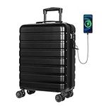 Carry on Luggage AnyZip PC ABS Hardside Luggage with 4 Universal Wheels TSA Lock Suitcase 20 Inch USB (Black)