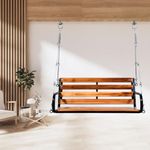 VACHHETA NARESH FURNITURE Metal and Teak Wood Patio Swing Chair, 4.5 ft Seat for 3 People, 350 kg Load Capacity, Ceiling Hanging (4.5 feet)