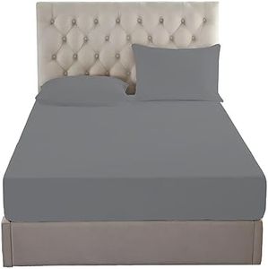 British Home Bedding - 100% Egyptian Cotton 200 Thread Count Fitted Bed Sheet (Grey, Double)