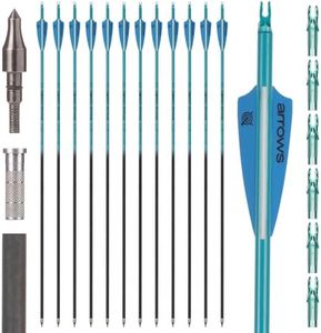 GQT 30inch Carbon Arrow with Removable Tips for Target Practice, Archery Hunting Arrows for Compound & Recurve & Traditional Bow(Pack of 12) (Blue)