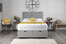 Comfy Deluxe LTD Plush Velvet Ottoman Gas Lift Bed | Foot Lift With Vertical Panel Apollo Headboard | Ottoman Gas Lift Divan Bed With Headboard (4FT6 Double (140cm X 192cm), Silver)