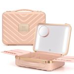 KZAOPZ Makeup Case, Large Makeup Bag with Mirror LED Light 3 Adjustable Brightness, Portable Travel Cosmetic Case Train Case for Women & Girls, Makeup Storage Organizer Box for Brush & Makeup Tools,