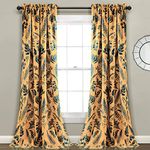 Lush Decor Devonia Allover Light Filtering Window Curtain Panel Pair, 52" W x 95" L, Yellow & Blue