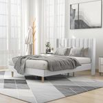 alazyhome Upholstered Platform Full Size Bed Frame with Headboard Wooden Slats Support No Noise Easy Assembly White Linen