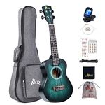 Winzz Ukulele Concert 23 Inches Blue-green, Ukulele Beginner Kit for Adults and Children, Unique Color Design