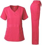 Dagacci Medical Uniform Women's Scrubs Set Stretch Ultra Soft V-Neck Top and Pants Hot Pink M