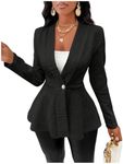 Milumia Women's Textured Ruffle Hem Blazer Single Button Shawl Collar Long Sleeve Jacket Black XX-Large