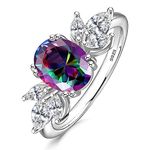 Bonlavie 925 Sterling Silver Ring for Women, Oval Cluster April Birthstone Ring, Rhodium Plated Bridal Engagement Wedding Band, Size J 1/2