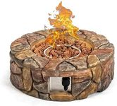 DORTALA Stone Propane Fire Pit, 28 Inch Propane Fire Pit Round w/Lava Rocks, PVC Cover, ETL Certified, Outdoor Gas Fire Pits for Outside Patio Garden Backyard, 40,000 BTU (Brown)