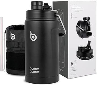 BOTTLE BOTTLE Insulated Water Bottle 64 oz with Straw and Dual-use Lid Half Gallon Water Jug Vacuum Stainless Steel for Workout and Sports Insulated Beer Growler with Handle（Black）