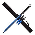 Fantasy Master FM-644BL-MC Fm-644BL Fantasy Ninja Sword & Two Throwing Knives Blue,28"/6"