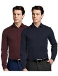 Symbol Premium Men's Wrinkle-Resistant Cotton Formal Shirt (Regular Fit) | Navy + Maroon (Pack of 2)_44