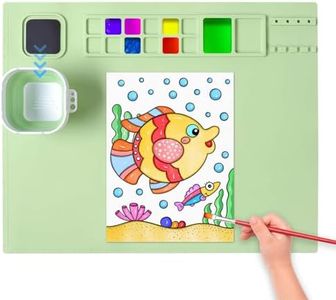AWOKE Silicone Painting Mat - 20"X16" Silicone Paint Mat with 1 Water Cup for Kids - The Art Mat has12 Color Dividers - 2 Large Paint Dividers(Green)