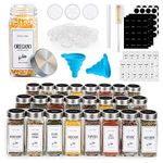 25 Pack Spice Jars with Square Stainless Steel Lids, 120ml Kitchen Spice Containers with Label , Pen, Hose Brush, 2 Silicone Funnels, for Home Kitchen Spice, Seasonings, Condiments, Herbs Storage