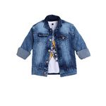 Ministitch Kids Denim Jacket with Sleeveless Tshirt For Boys | Trendy & Stylish Jacket | Regular Fit, Long sleeves, Buttoned Jacket (4-5 Years, Blue)