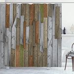 Ambesonne Rustic Shower Curtain, Grunge Wood Planks Barn House Door Nails Country Farm House Life Theme Layout, Cloth Fabric Bathroom Decor Set with Hooks, 69" W x 70" L, Blue Grey