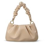 Cloud Pouch Bag Women Shoulder Handbag Soft Vegan Leather Vintage Hobo Chain Cross body Bag, Nude, Small