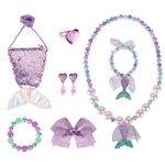 Halloween Mermaid Costume Accessories, Mermaid Outfit with Bag Necklace Bracelet Earrings Ring Hair Clips Dress up Set for Girls Kids Princess Jewelry Set Party Birthday Christmas (Purple)