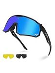 Excoutsty Polarized Sports Sunglasses for Men Women,UV400 Outdoor Sports Windproof Cycling glasses with 3 Interchangeable Lenses,TR90 Sports Sunglasses for Running Baseball Cycling Fishing Golf