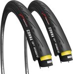 Fincci Slick 700 x 25c Road Tyres - Pair Foldable with Kevlar Bead 700c Tyres 25-622 with 1mm Nylon Puncture Proof 120 TPI - 28 inch Bike Tyres for Carrera, Racing, Gravel bikes